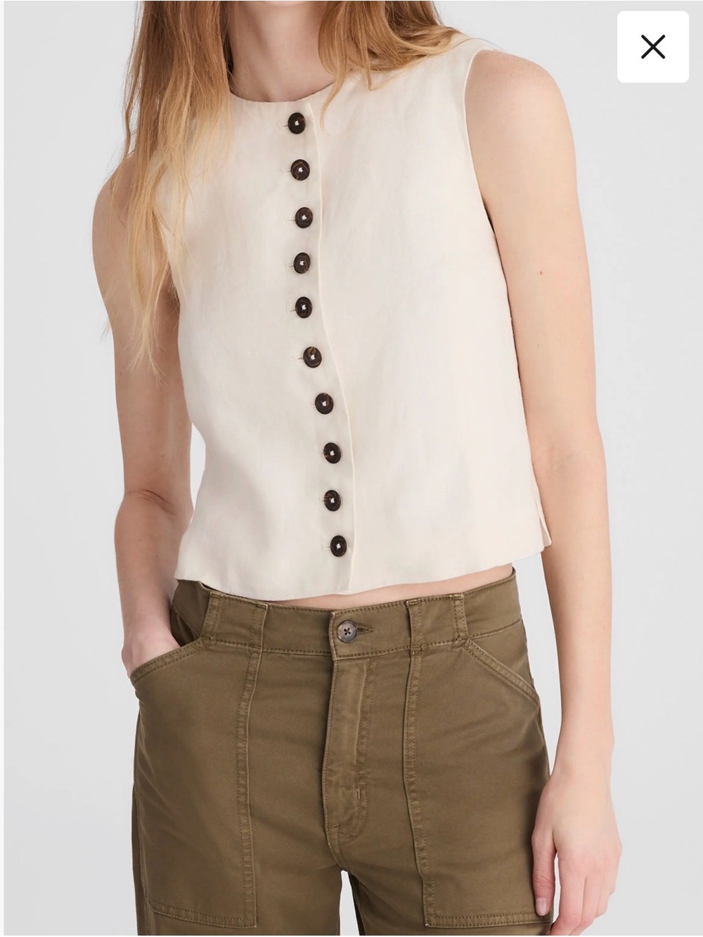 NWT Madewell Button Front Linen Shell Ivory Top Sz 0 $98